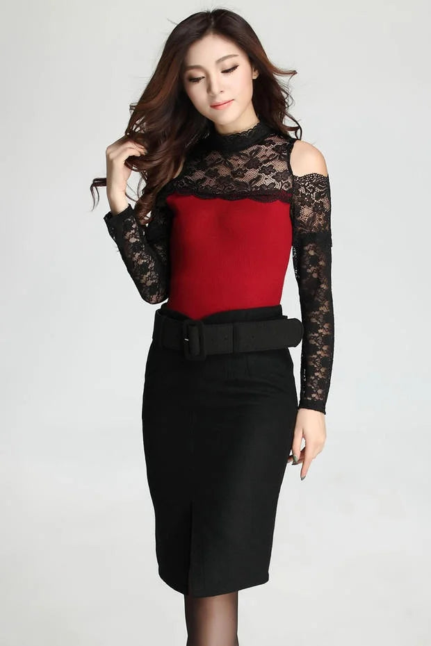 Woll-Bleistiftrock mit Gürtel – Eleganter High-Waist Mid-Length Rock in großen Größen